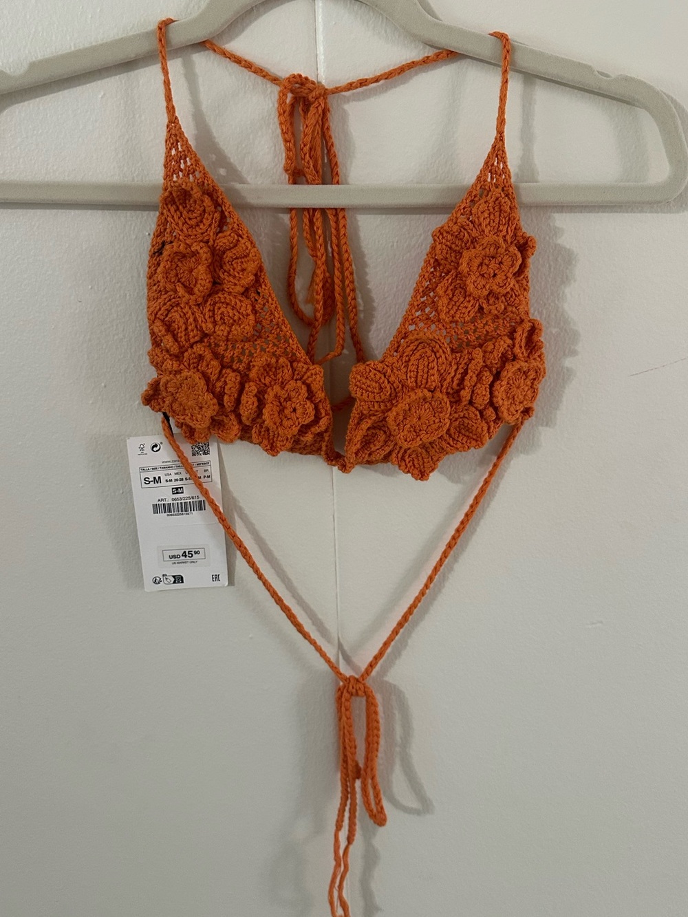 Zara Orange Crochet Floral Tie Bralette